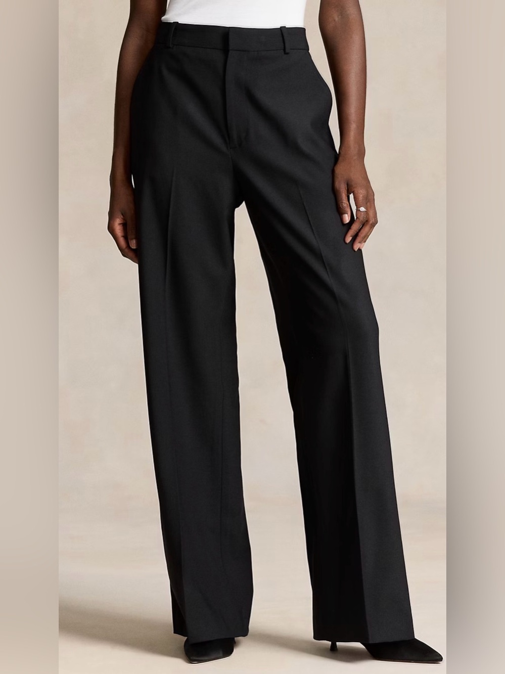 Polo Ralph Lauren NWT Stretch Wool Faille Wide-Leg Dress Pant Black Women's Sz 4